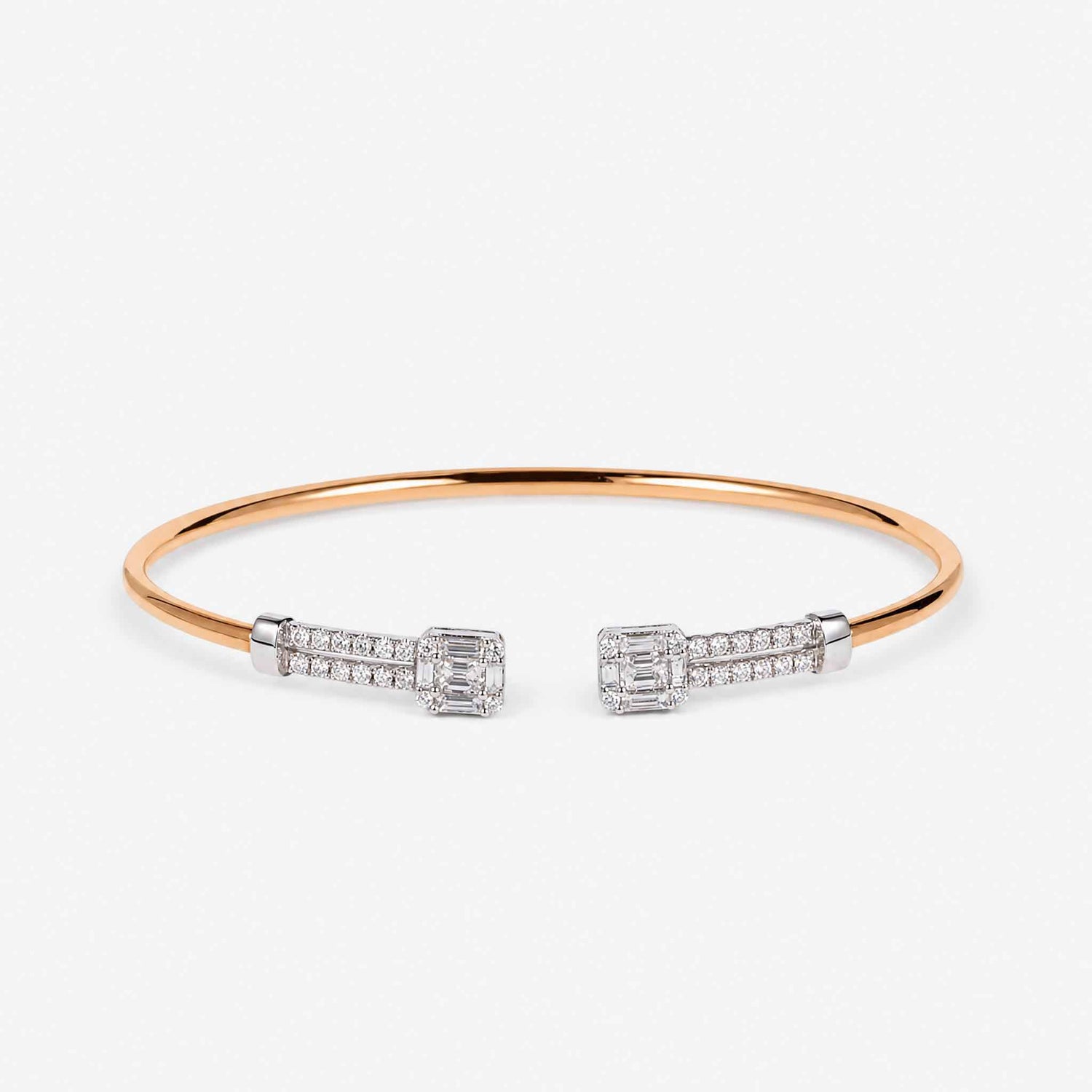 Geometric Mixed Cut Diamond Cluster Open Cuff Bangle in 18K Rose Gold - JewelryAndStore