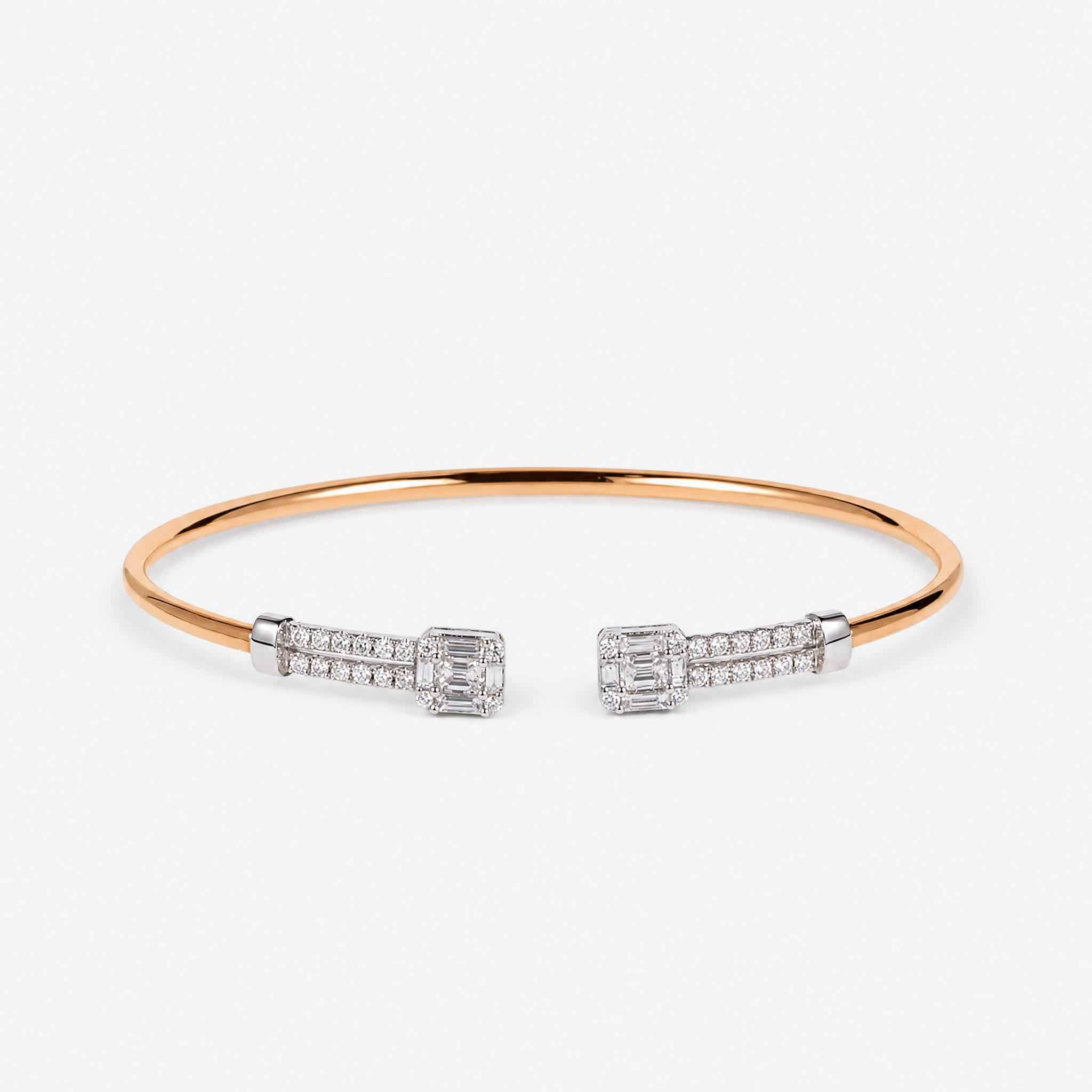 Geometric Mixed Cut Diamond Cluster Open Cuff Bangle in 18K Rose Gold - JewelryAndStore