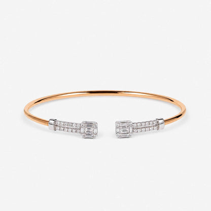 Geometric Mixed Cut Diamond Cluster Open Cuff Bangle in 18K Rose Gold - JewelryAndStore