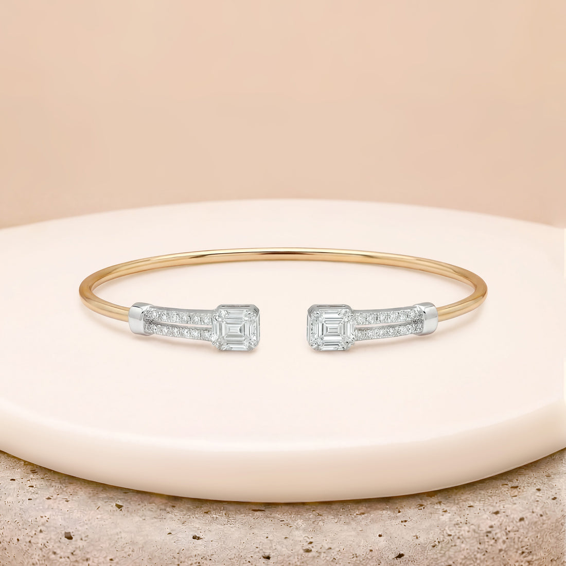 0.81 ct.tw. Natural Diamond Two - Tone Open Bangle Bracelet 18K Gold - JewelryAndStore