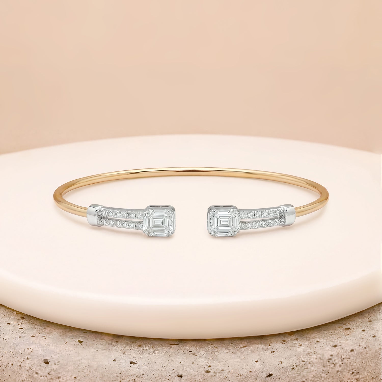 0.81 ct.tw. Natural Diamond Two - Tone Open Bangle Bracelet 18K Gold - JewelryAndStore