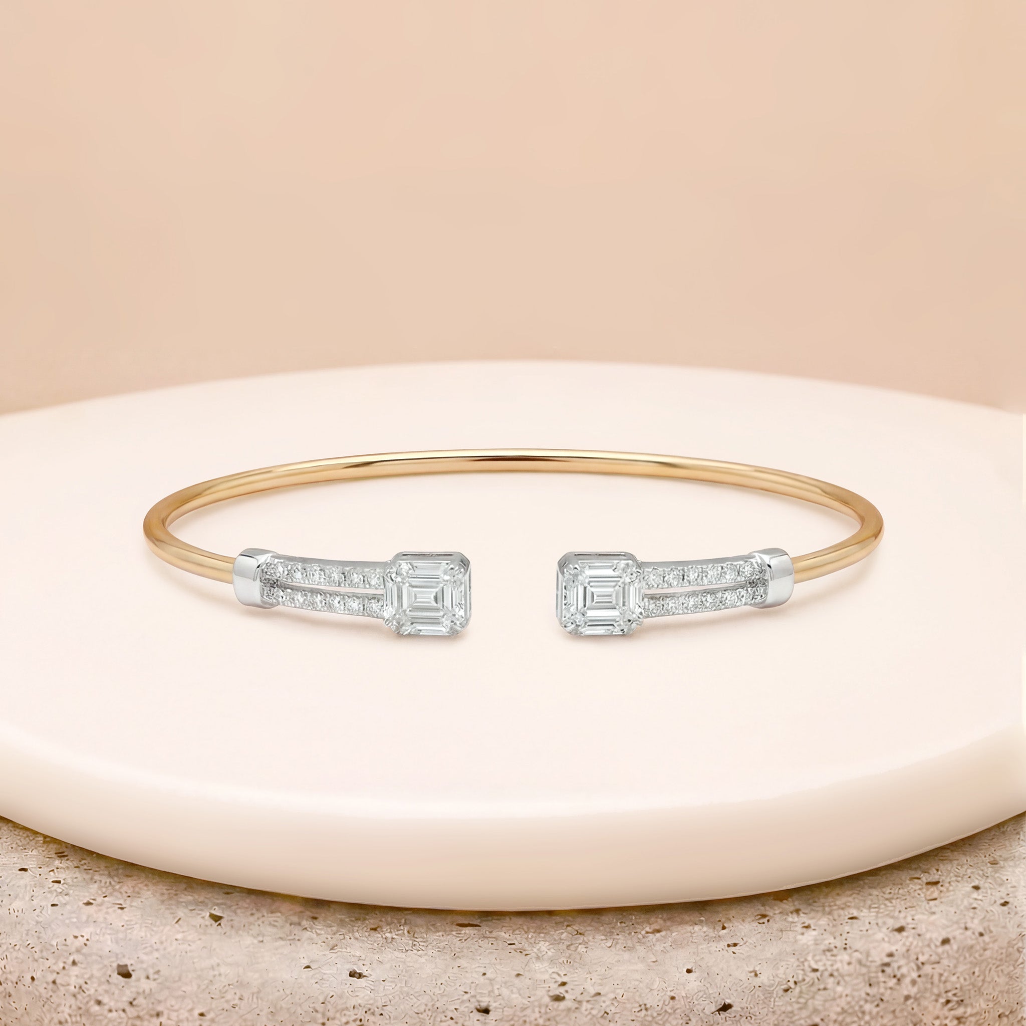 0.81 ct.tw. Natural Diamond Two - Tone Open Bangle Bracelet 18K Gold - JewelryAndStore