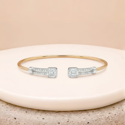 0.81 ct.tw. Natural Diamond Two - Tone Open Bangle Bracelet 18K Gold - JewelryAndStore