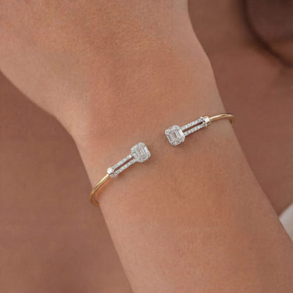 0.81 ct.tw. Natural Diamond Two - Tone Open Bangle Bracelet 18K Gold - JewelryAndStore