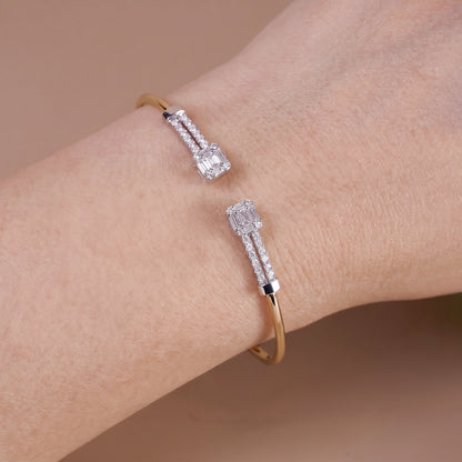 Geometric Mixed Cut Diamond Cluster Open Cuff Bangle in 18K Rose Gold - JewelryAndStore