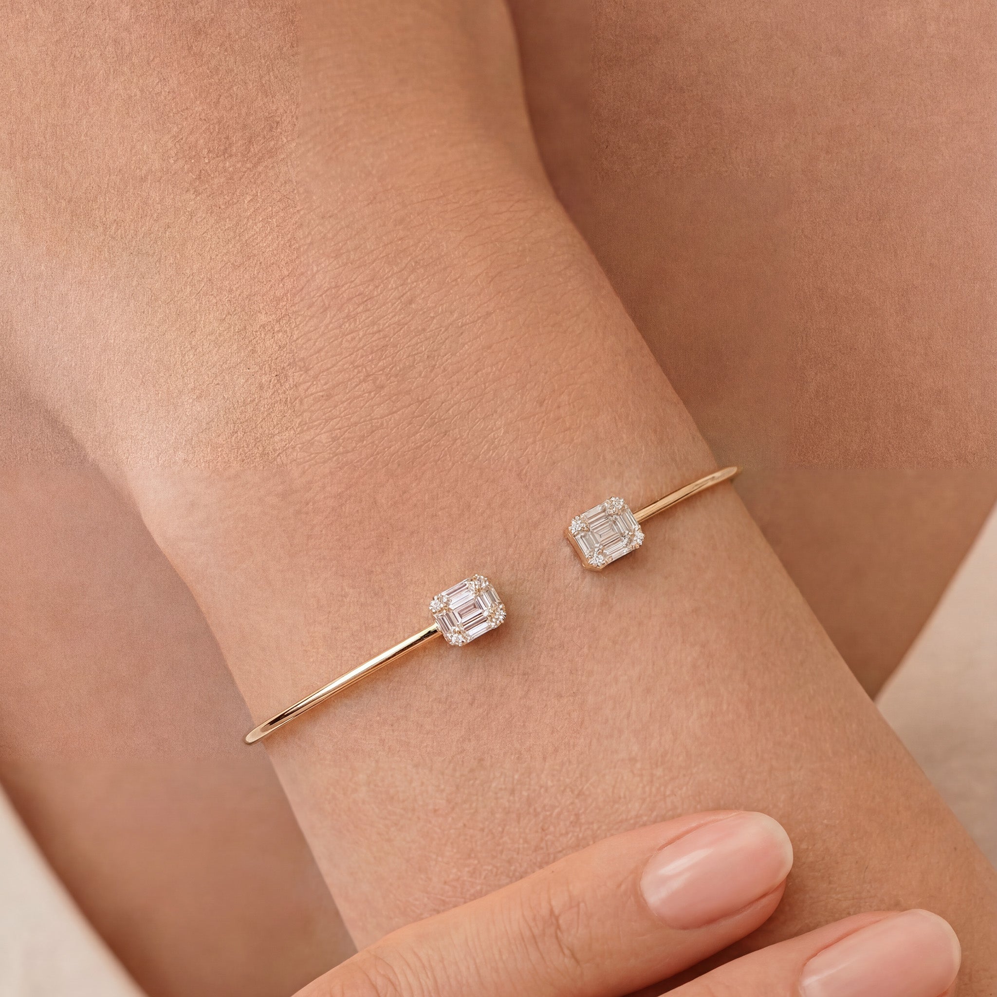 0.52ct Natural Diamond Open Bangle Bracelet 18K Gold - JewelryAndStore