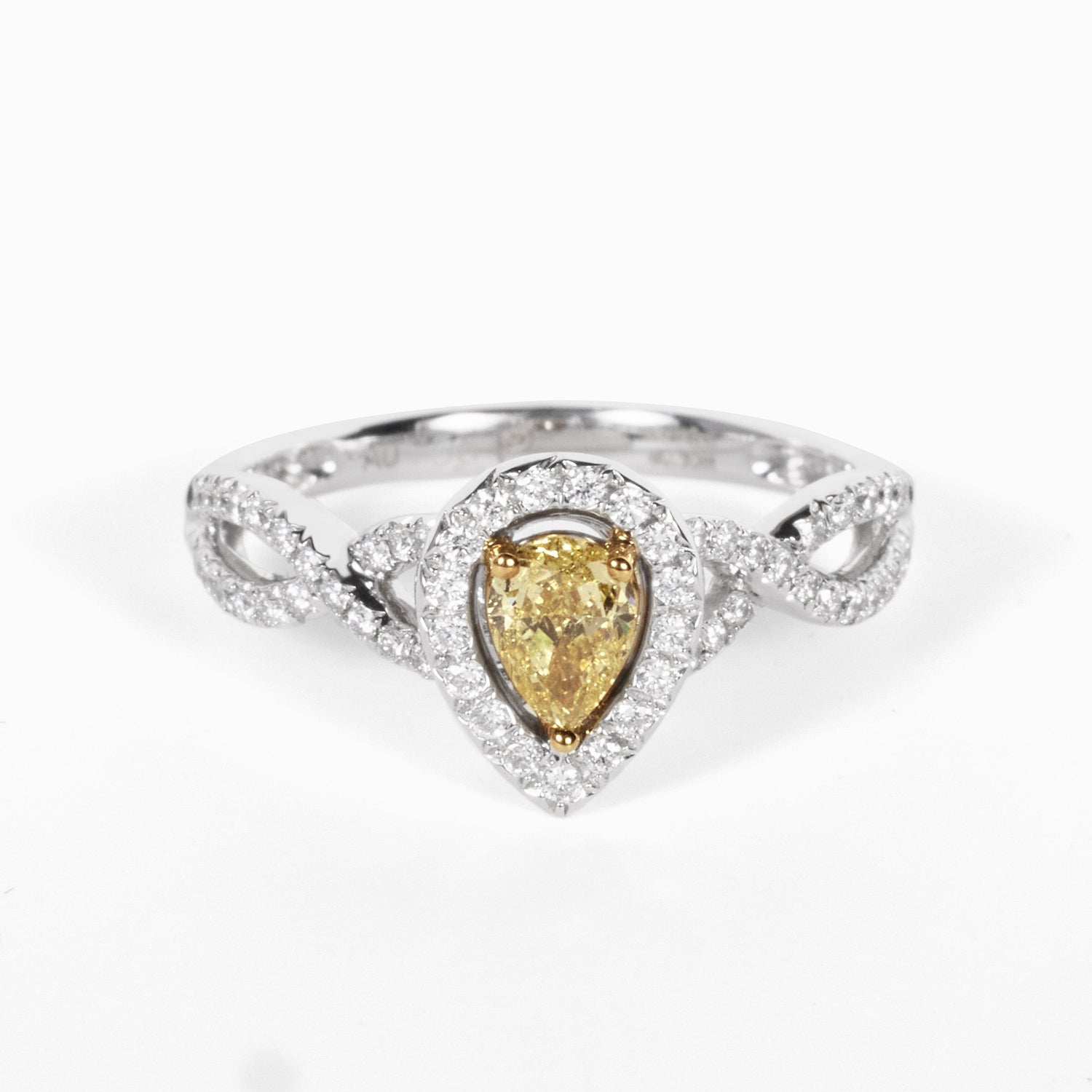 18K Gold Two - Tone Split Shank Ring with 0.42ct.tw. Natural Yellow Diamond - JewelryAndStore