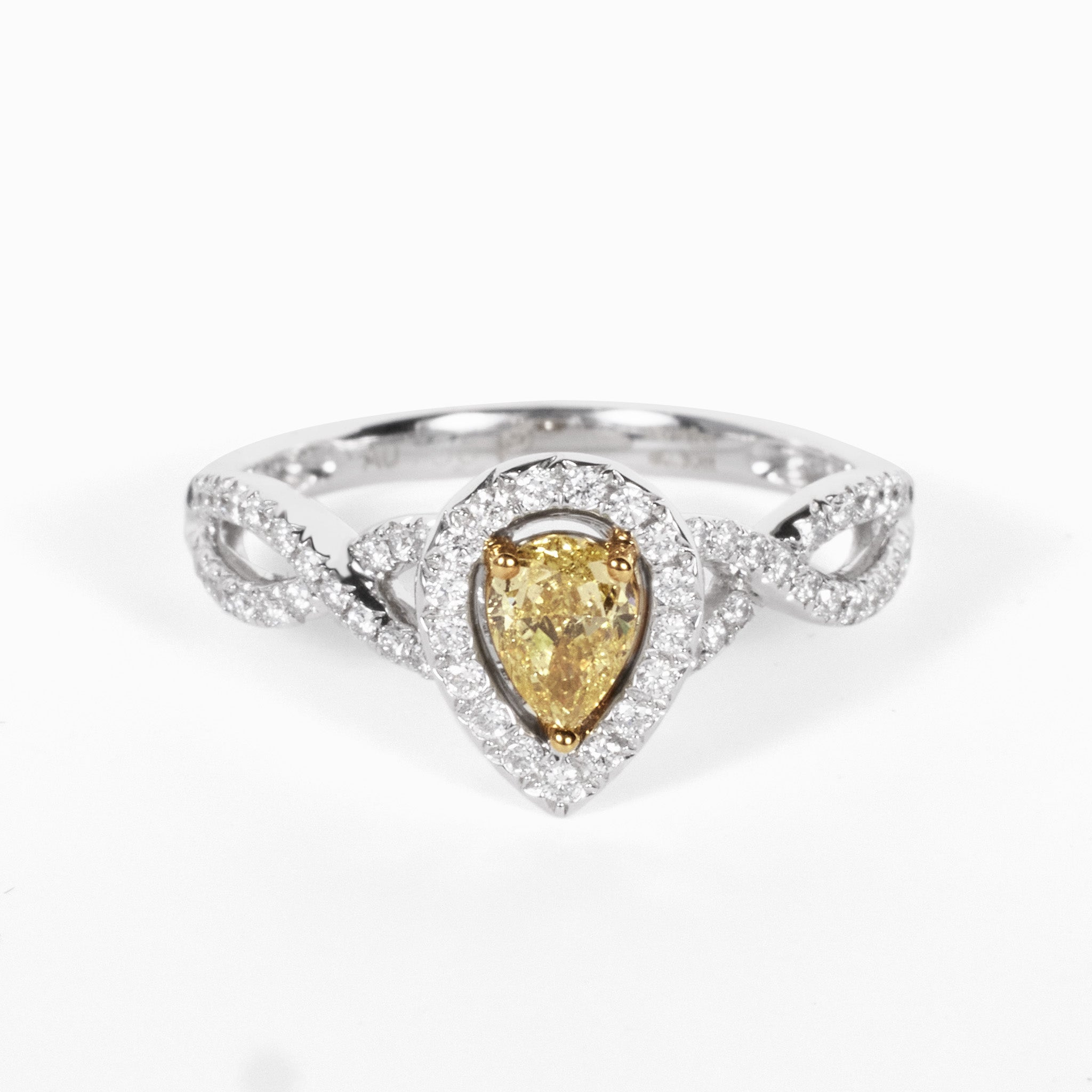 18K Gold Two - Tone Split Shank Ring with 0.42ct.tw. Natural Yellow Diamond - JewelryAndStore