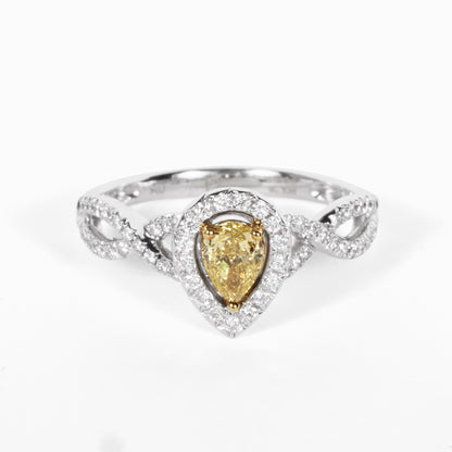 18K Gold Two - Tone Split Shank Ring with 0.42ct.tw. Natural Yellow Diamond - JewelryAndStore