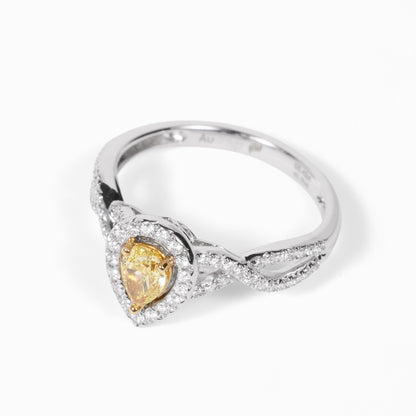 18K Gold Two - Tone Split Shank Ring with 0.42ct.tw. Natural Yellow Diamond - JewelryAndStore