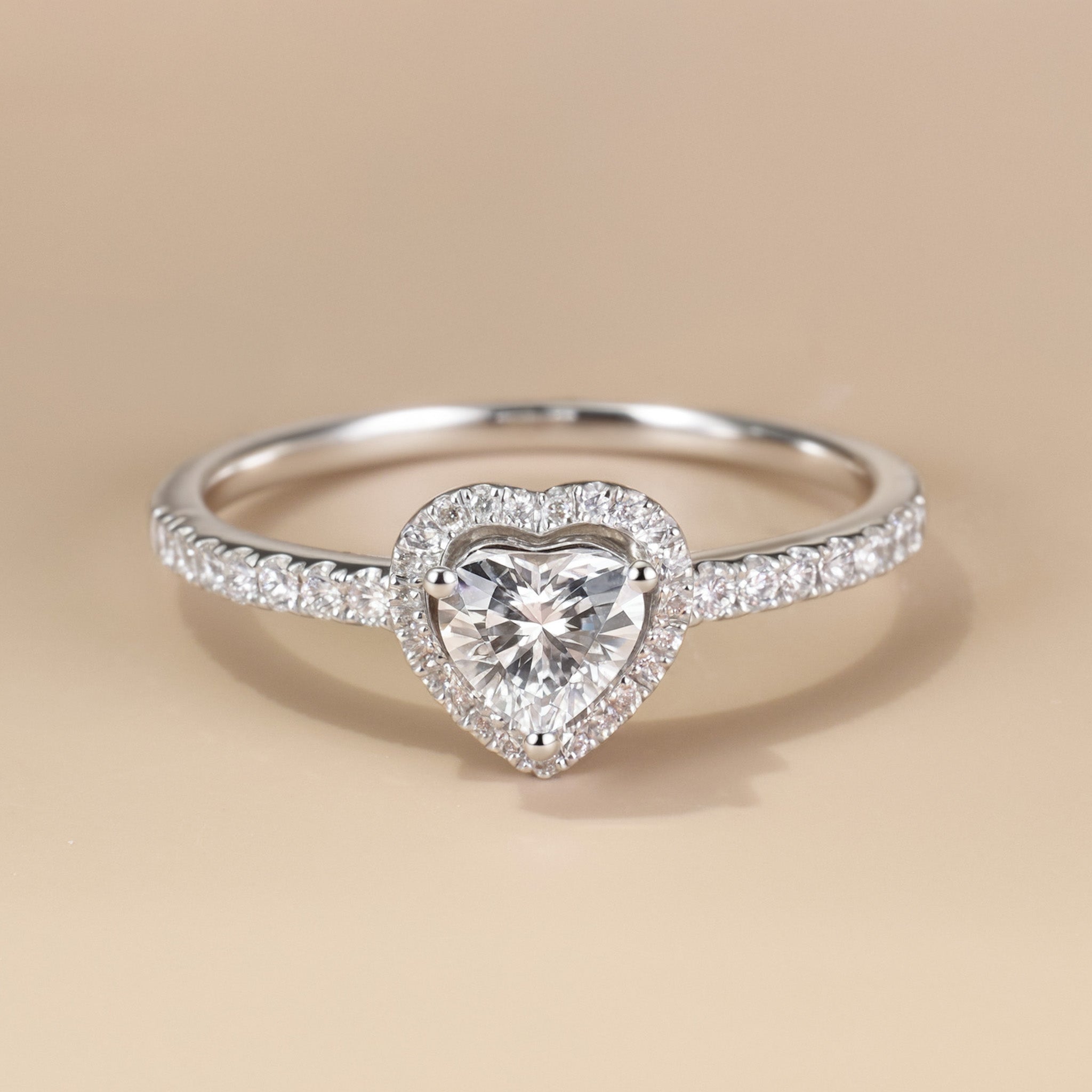 0.59ct.tw. Heart - Shaped Diamond Halo Ring in 18K White Gold - Jewelry And Store