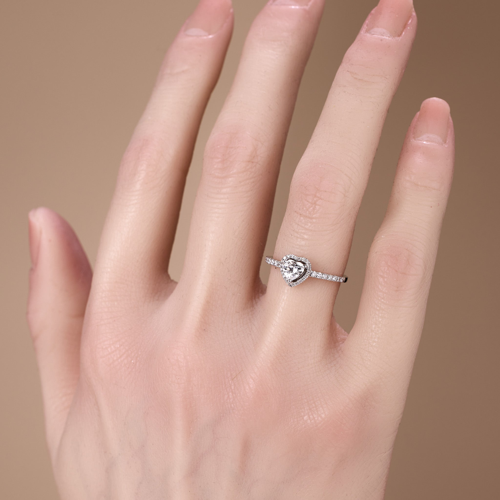 0.59ct.tw. Heart - Shaped Diamond Halo Ring in 18K White Gold - JewelryAndStore