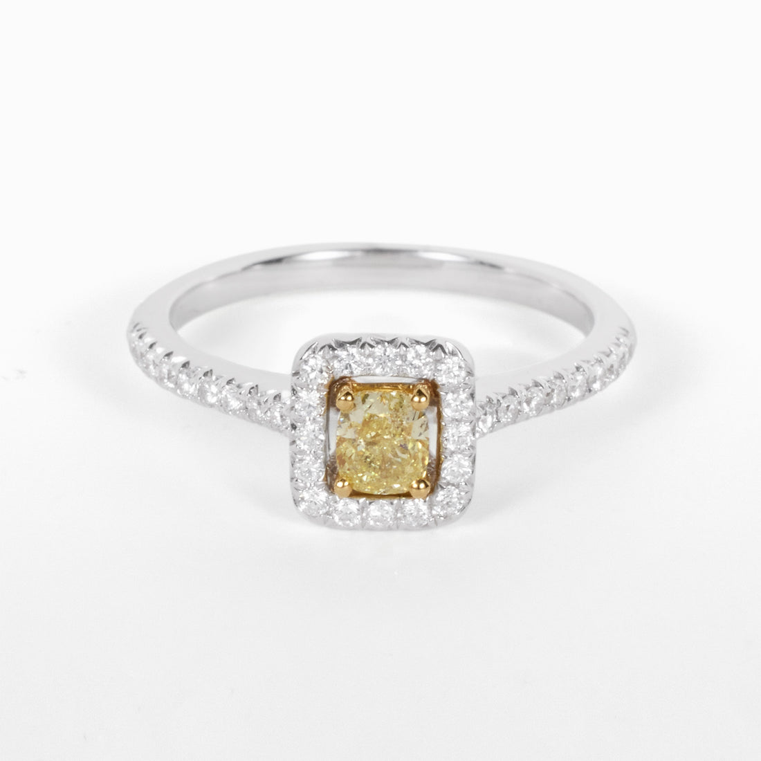 18K Gold Two - Tone Split Shank Ring with 0.35ct.tw. Natural Yellow Diamond - JewelryAndStore