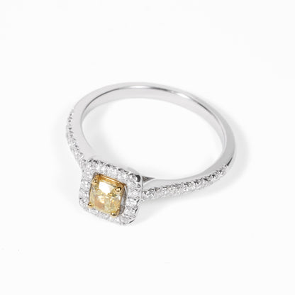 18K Gold Two - Tone Split Shank Ring with 0.35ct.tw. Natural Yellow Diamond - JewelryAndStore