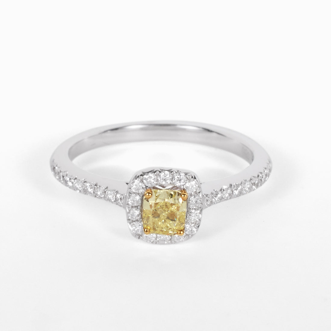 18K Gold Two - Tone Halo Ring with 0.42ct.tw. Natural Yellow Diamond - JewelryAndStore