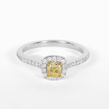 18K Gold Two - Tone Halo Ring with 0.42ct.tw. Natural Yellow Diamond - JewelryAndStore