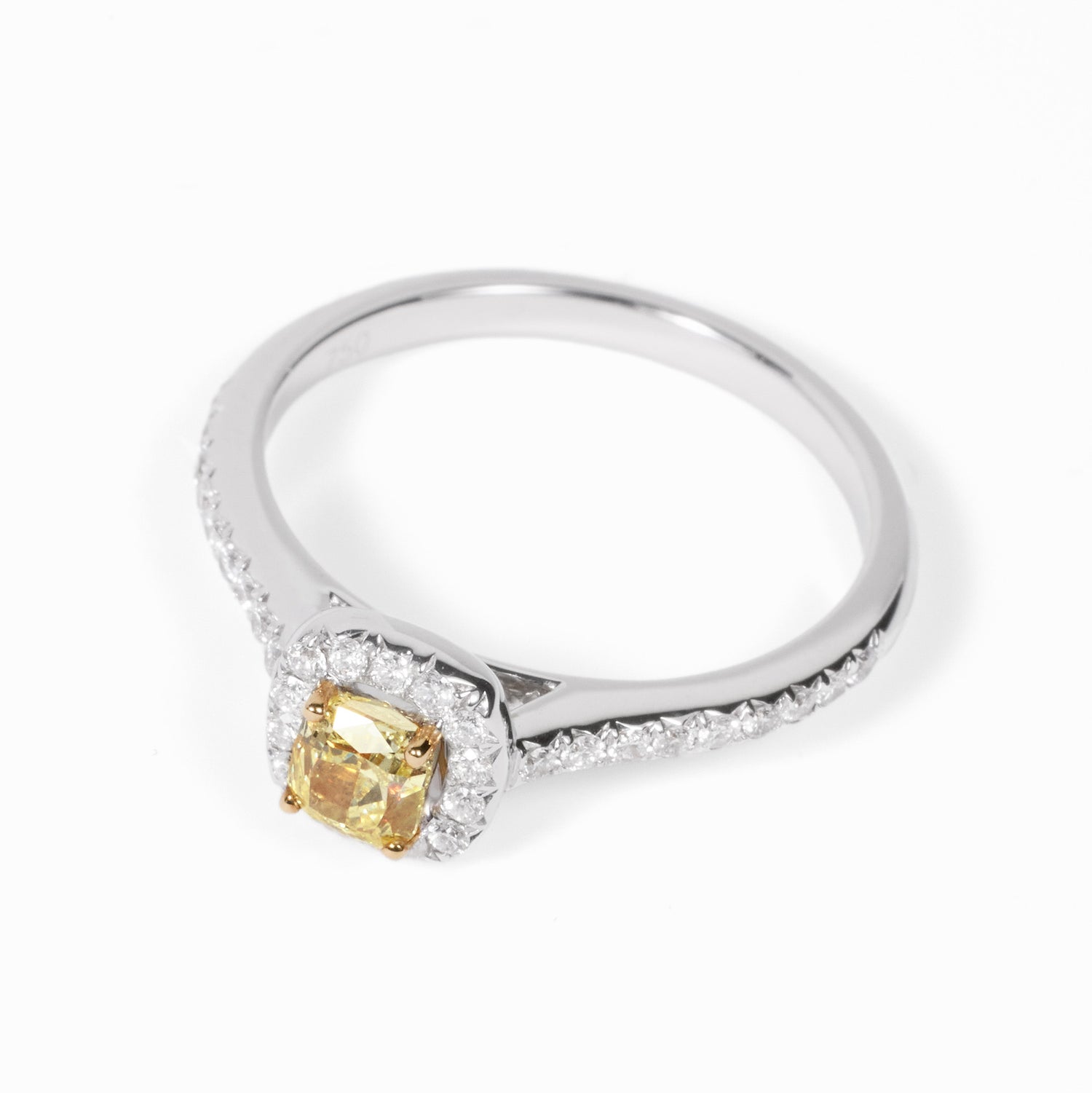 18K Gold Two - Tone Halo Ring with 0.42ct.tw. Natural Yellow Diamond - JewelryAndStore