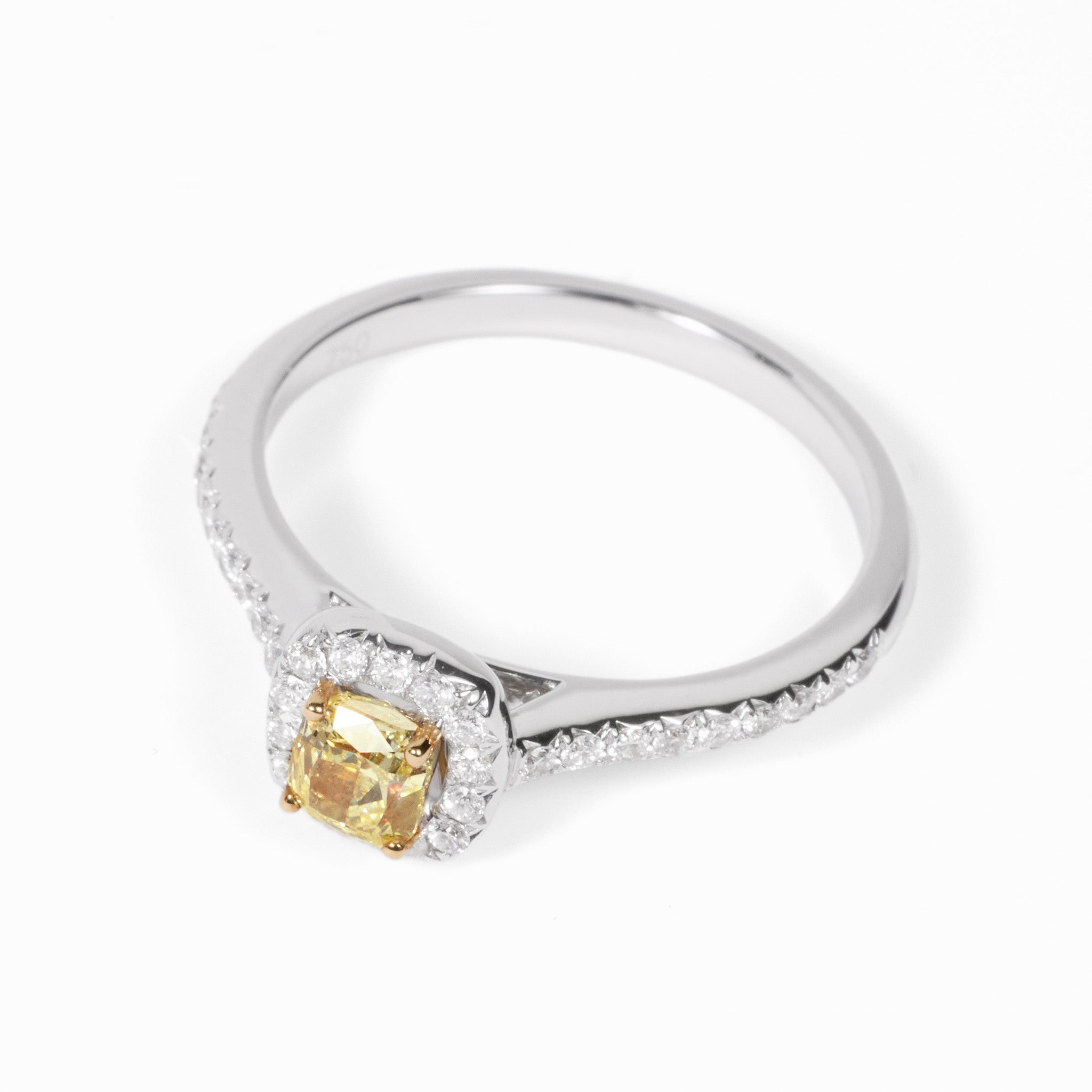 18K Gold Two - Tone Halo Ring with 0.42ct.tw. Natural Yellow Diamond - JewelryAndStore