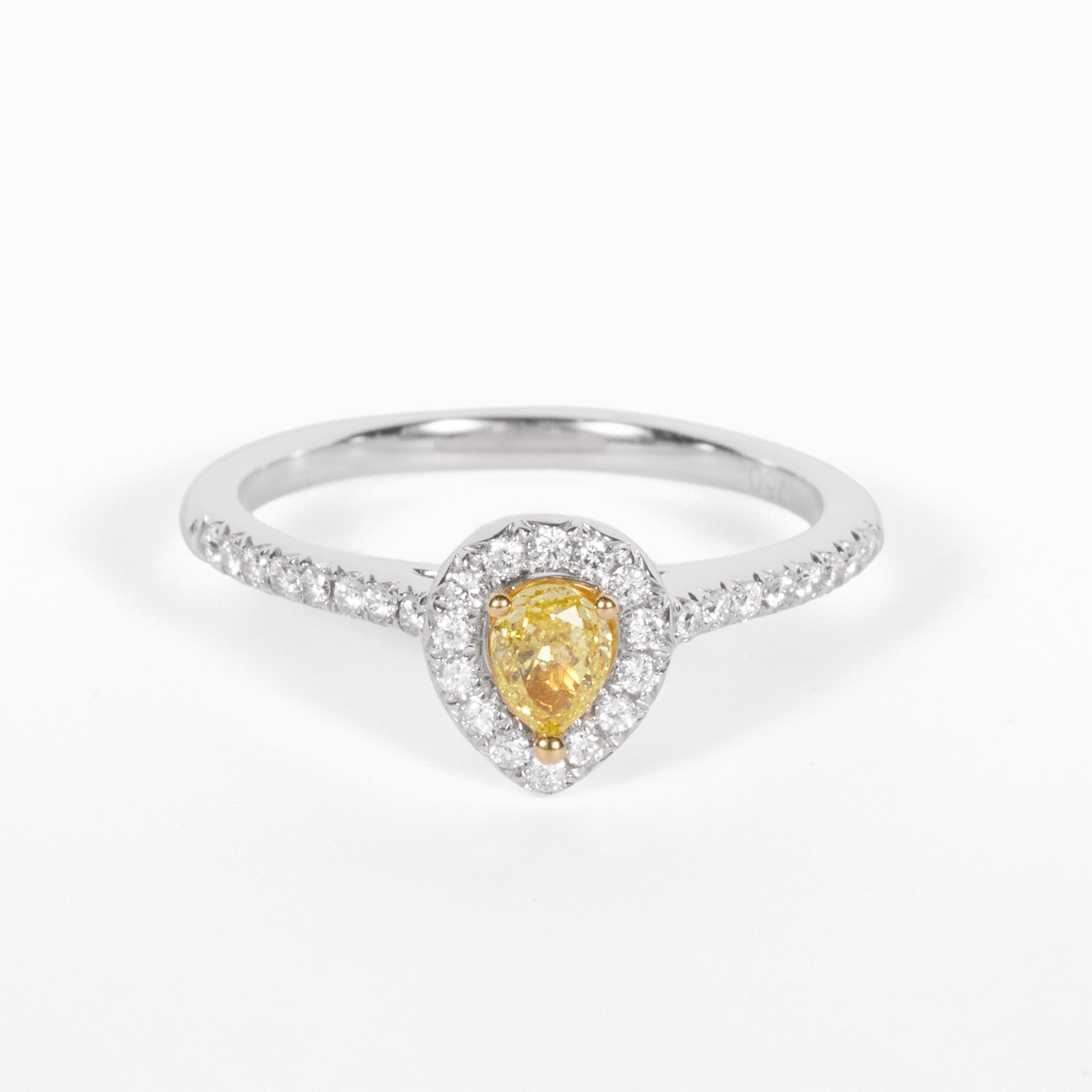 18K Gold Two - Tone Halo Ring with 0.28ct.tw.Pear - shape Yellow Diamond - JewelryAndStore