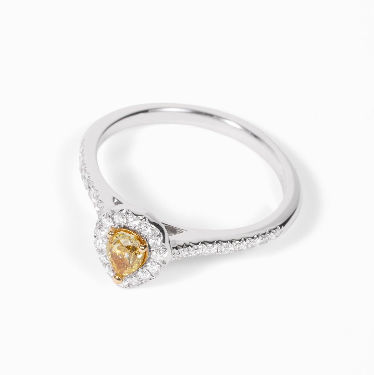18K Gold Two - Tone Halo Ring with 0.28ct.tw.Pear - shape Yellow Diamond - JewelryAndStore