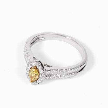 18K Gold Two - Tone Halo Ring with 0.27ct.tw. Marquise Yellow Diamond - JewelryAndStore