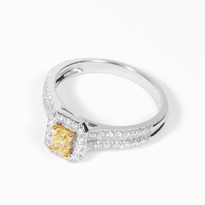 18K Gold Two - Tone Halo Ring with 0.34ct.tw. Natural Yellow Diamond - JewelryAndStore