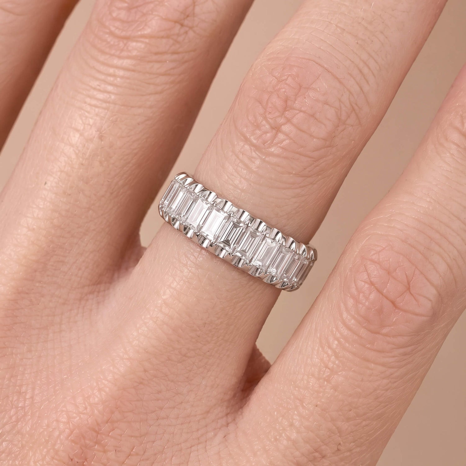 1.01ct Natural Baguette Diamond Band Ring in 18K White Gold - JewelryAndStore