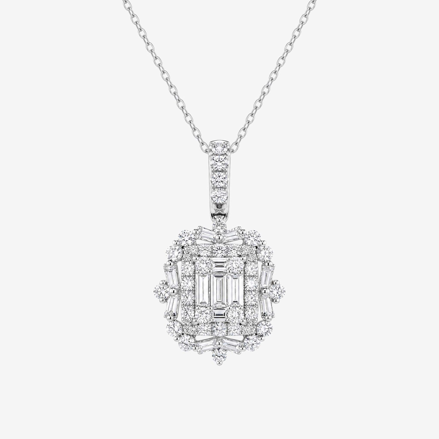 0.86ct Natural Diamond Baguette Illusion Pendant in 18K Gold - JewelryandStore
