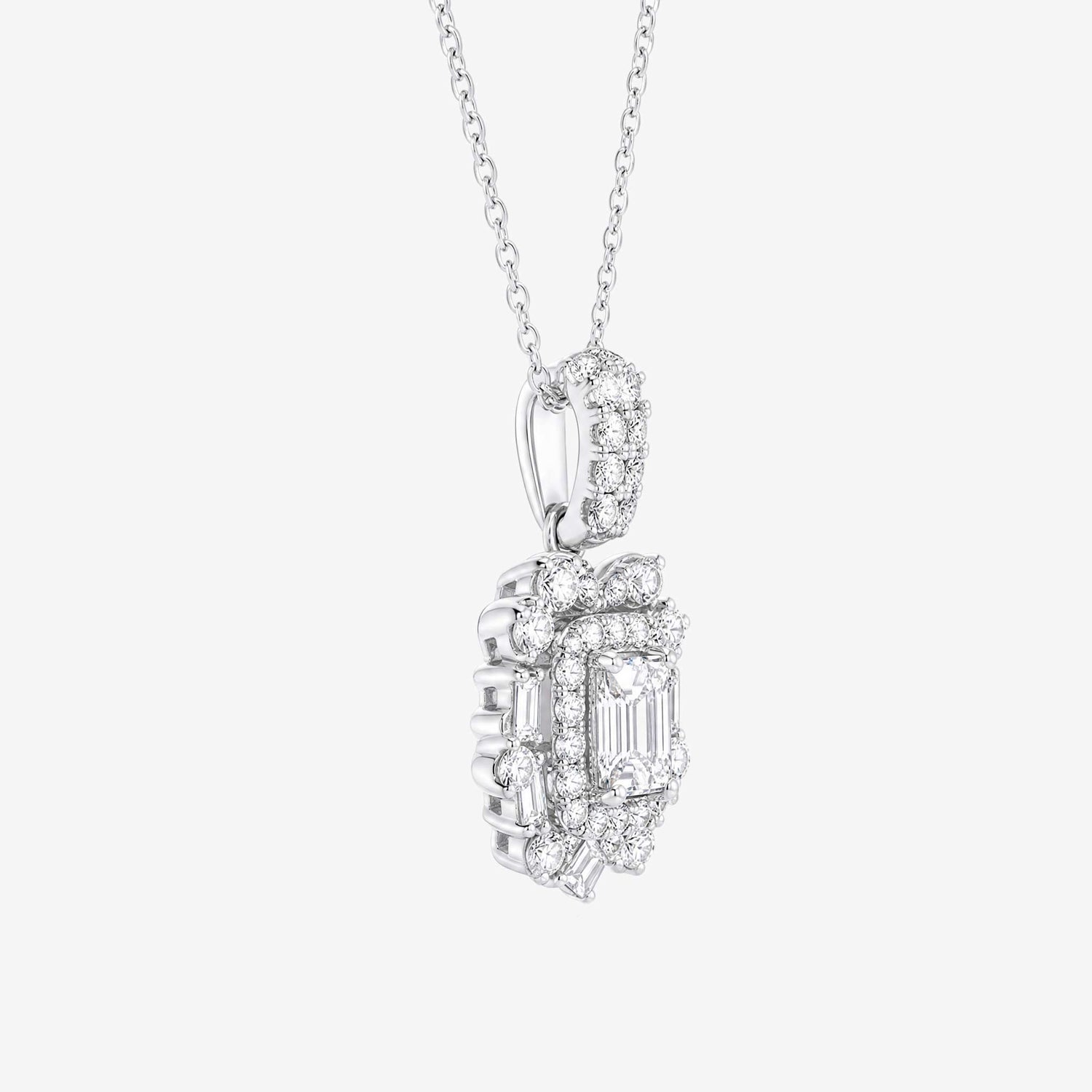 0.86ct Natural Diamond Baguette Illusion Pendant in 18K Gold - JewelryandStore