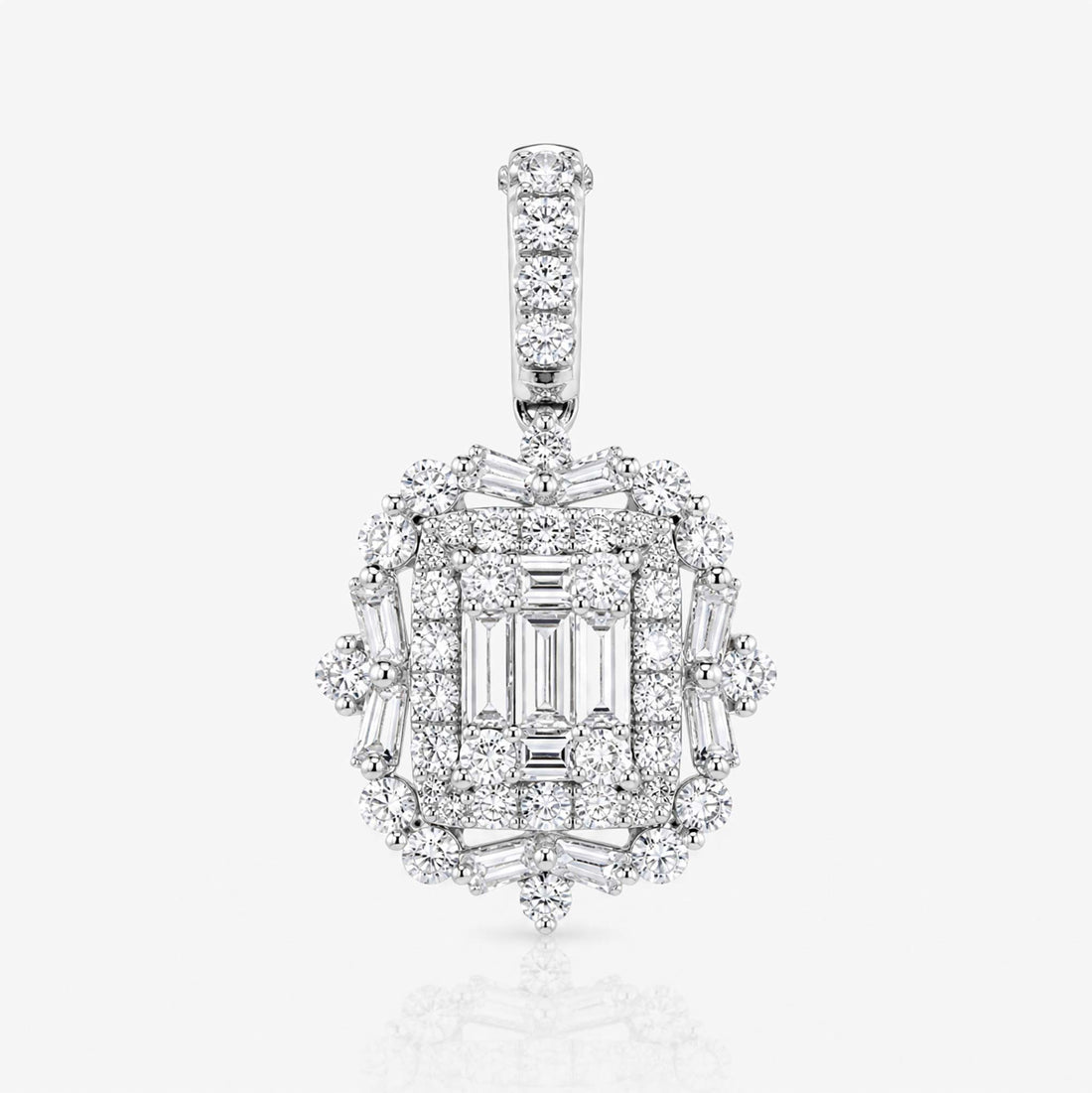 0.86ct Natural Diamond Baguette Illusion Pendant in 18K White Gold - JewelryAndStore