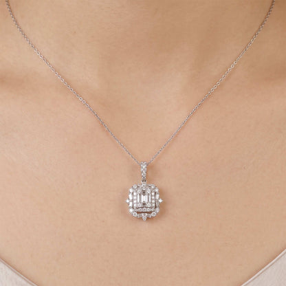 0.86ct Natural Diamond Baguette Illusion Pendant in 18K Gold - JewelryandStore