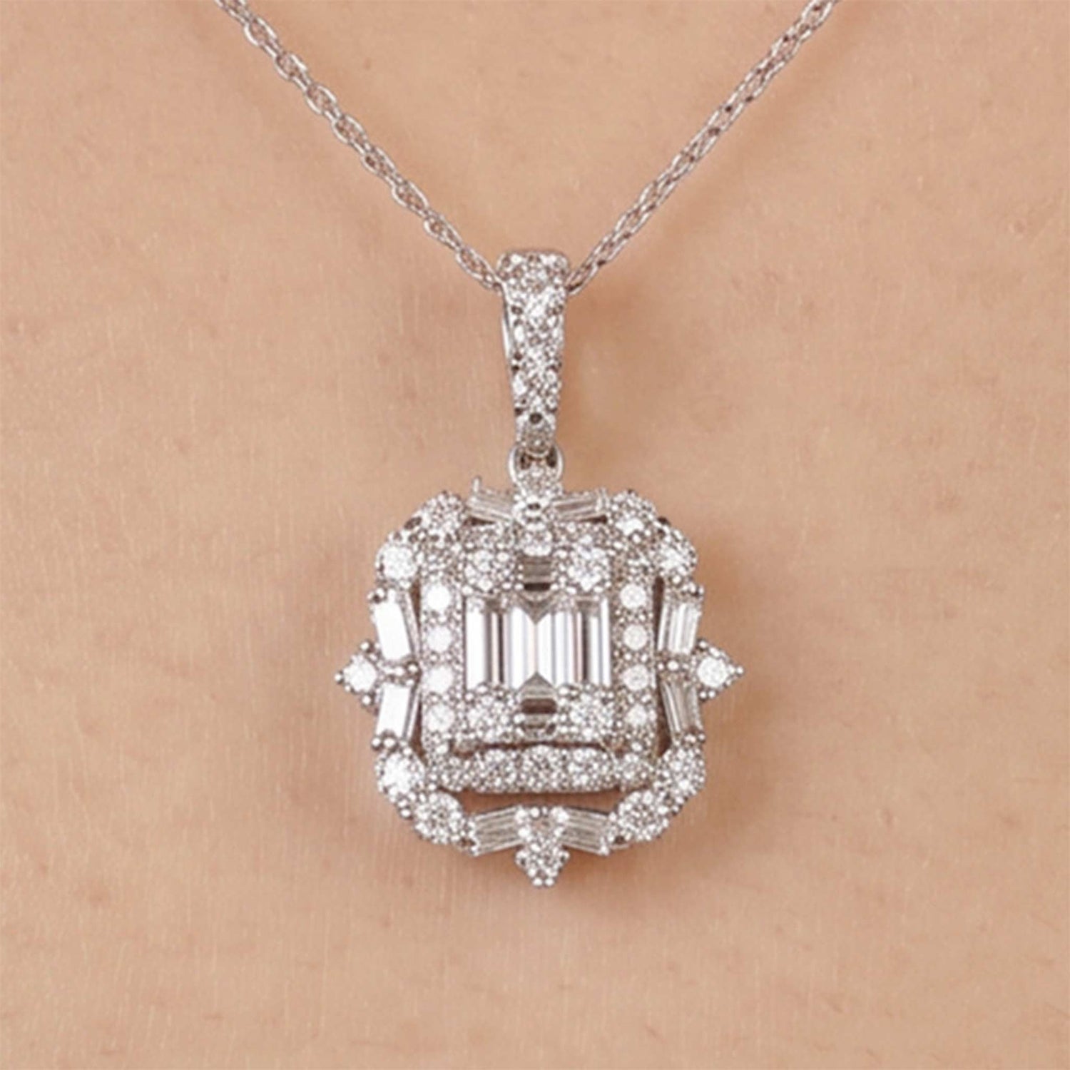 0.86ct Natural Diamond Baguette Illusion Pendant in 18K Gold - JewelryandStore