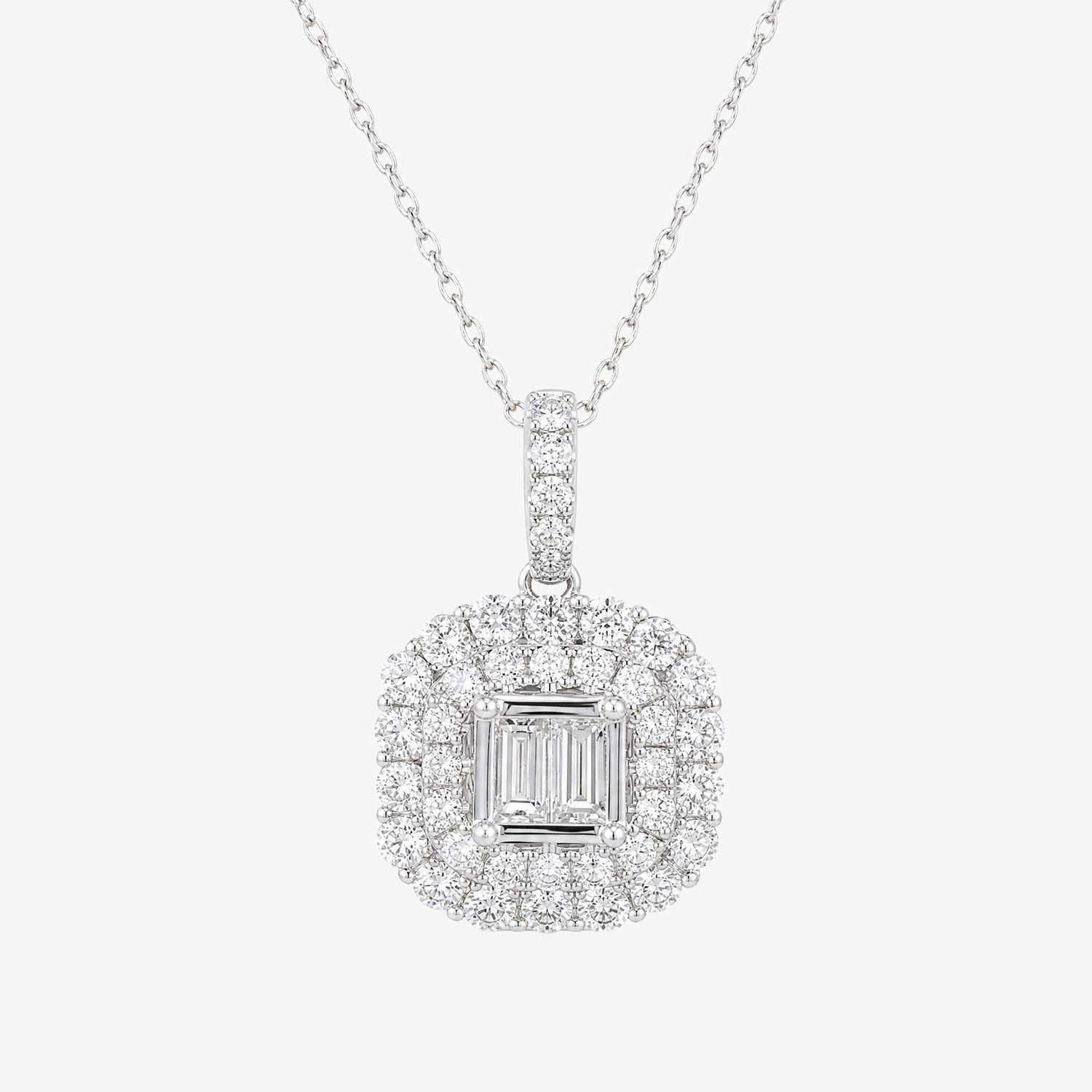 0.76ct Natural Diamond Baguette Illusion Pendant in 18K Gold - JewelryandStore