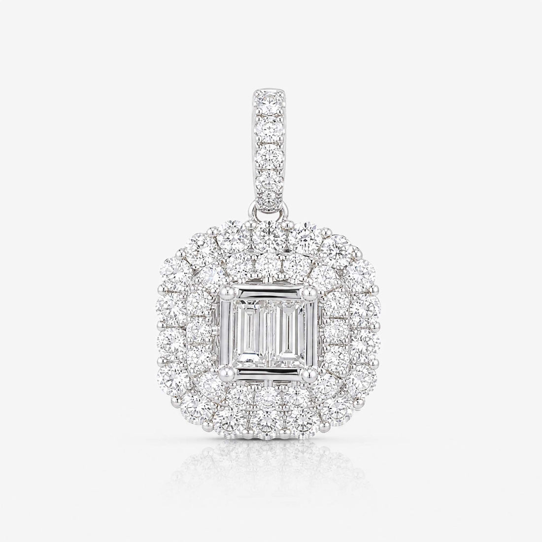 0.76ct Natural Diamond Baguette Illusion Pendant in 18K White Gold - JewelryAndStore