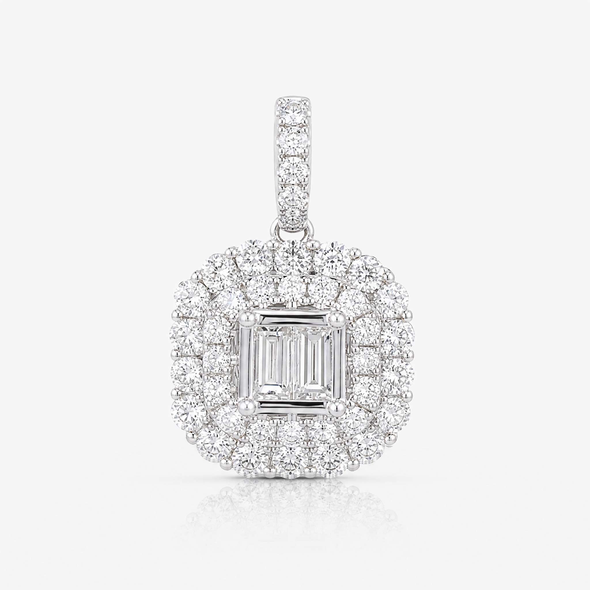 0.76ct Natural Diamond Baguette Illusion Pendant in 18K White Gold - JewelryAndStore