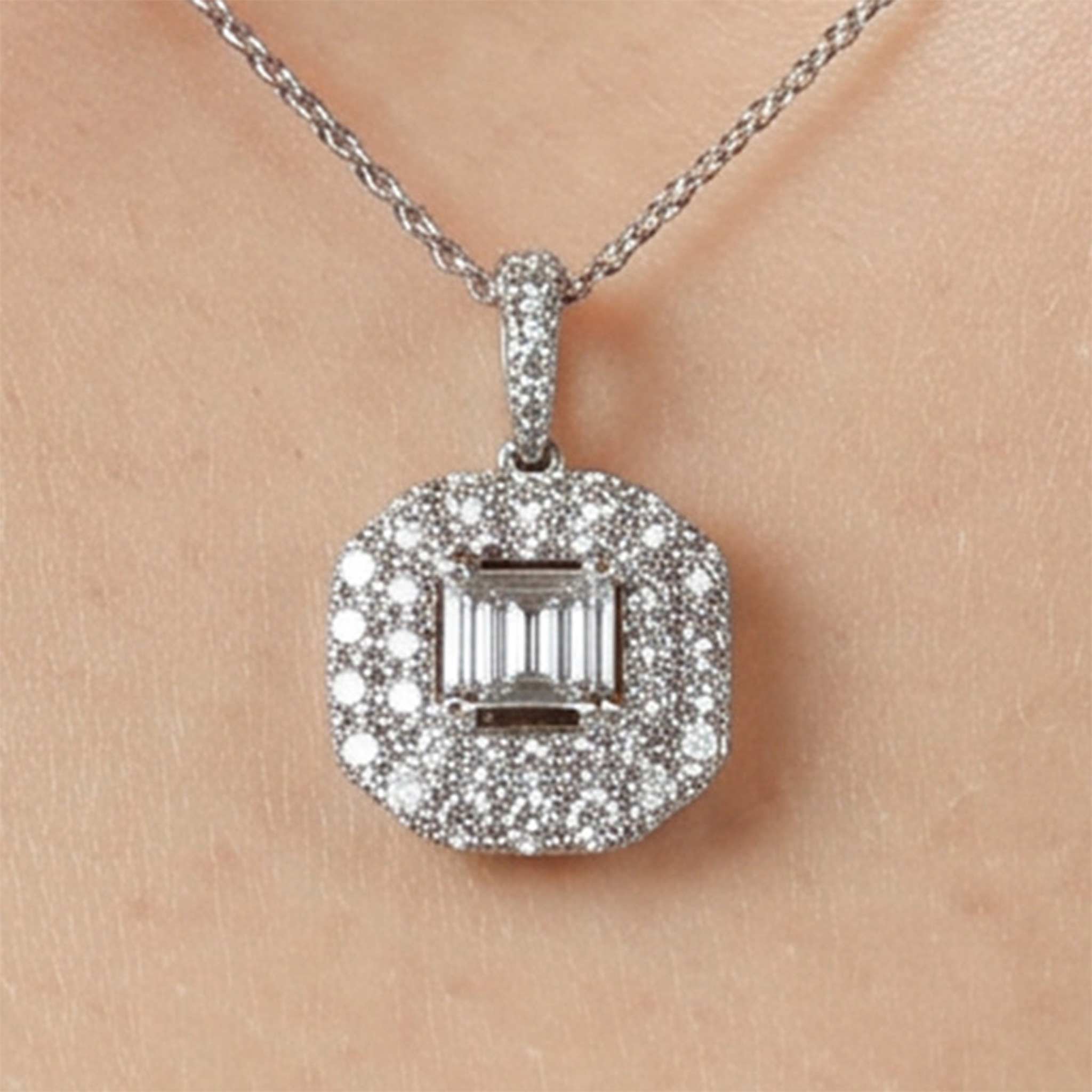 0.76ct Natural Diamond Baguette Illusion Pendant in 18K Gold - JewelryandStore