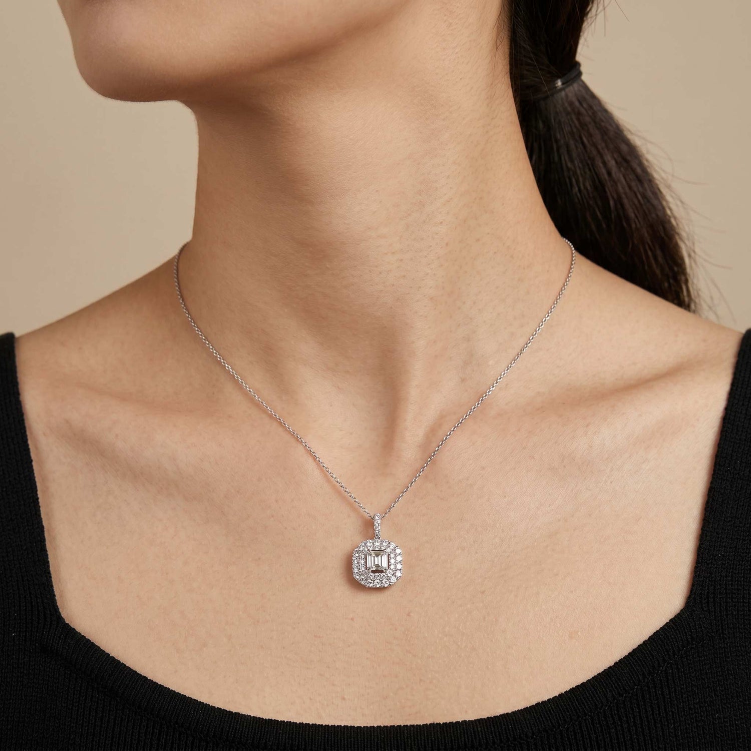 0.76ct Natural Diamond Baguette Illusion Pendant in 18K Gold - JewelryandStore