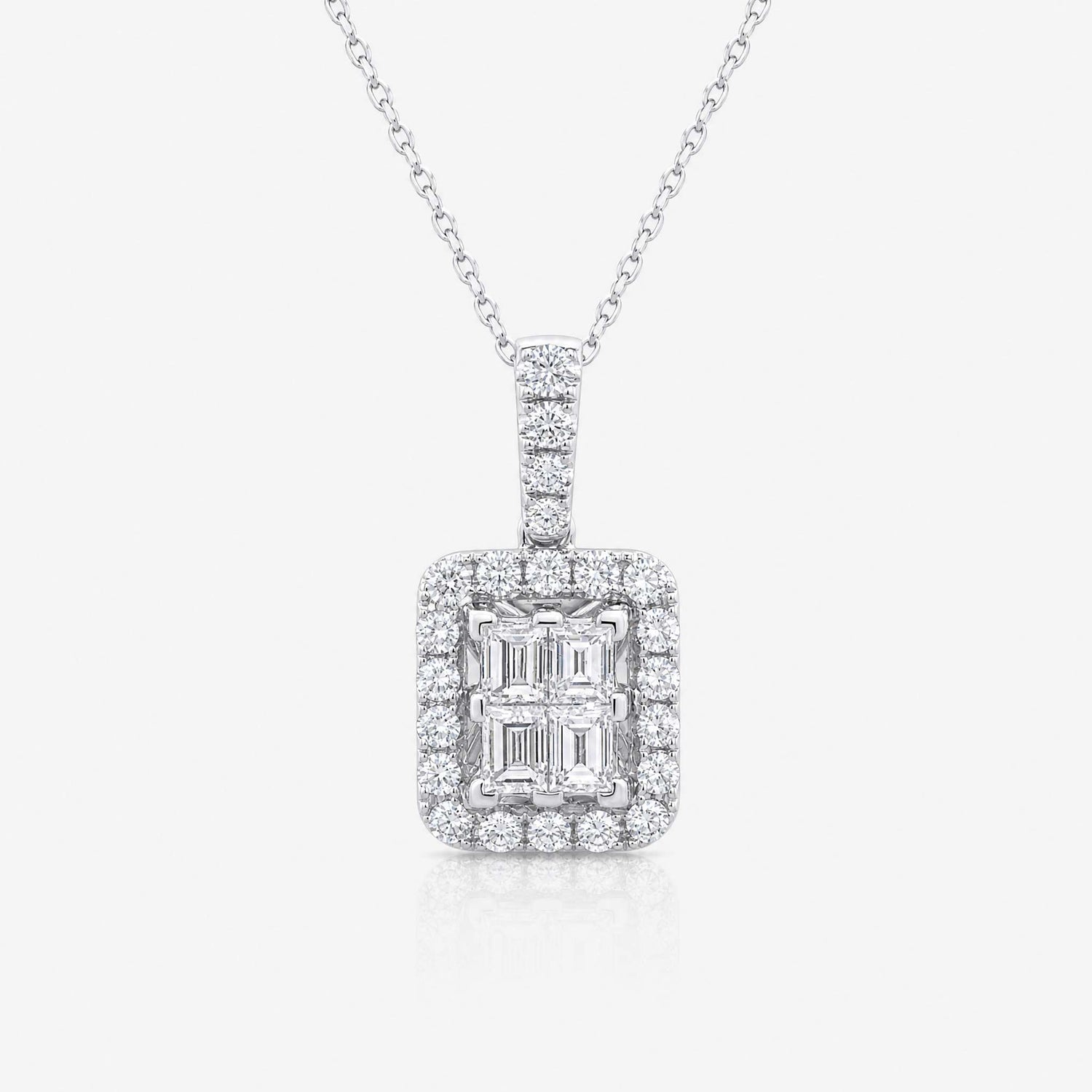 0.67ct Natural Diamond Square Baguette Illusion Pendant in 18K Gold - JewelryandStore