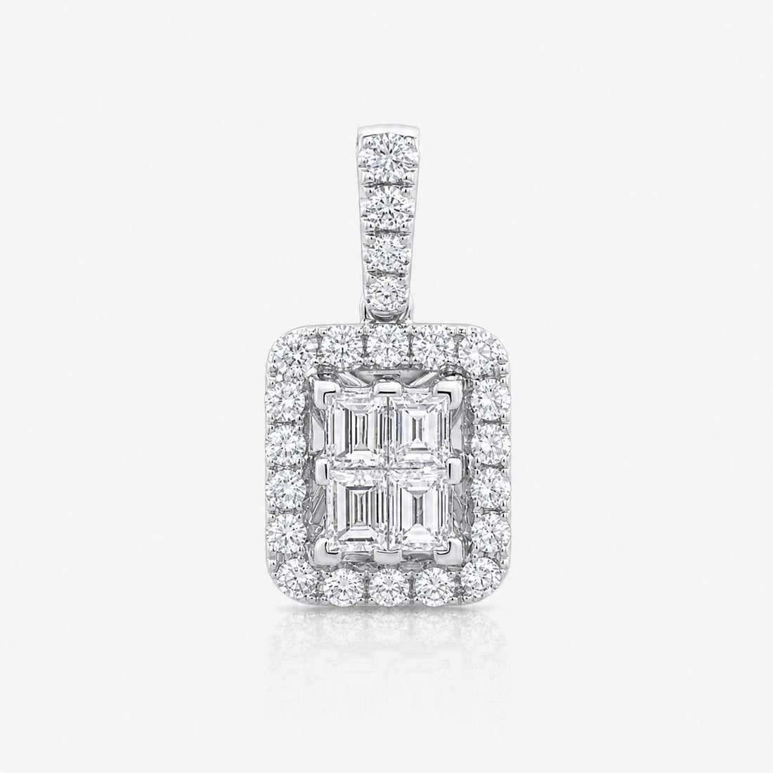 0.67ct Natural Diamond Square Baguette Illusion Pendant in 18K White Gold - JewelryAndStore