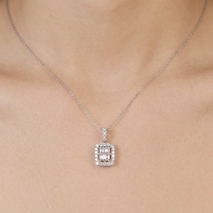 0.67ct Natural Diamond Square Baguette Illusion Pendant in 18K Gold - JewelryandStore