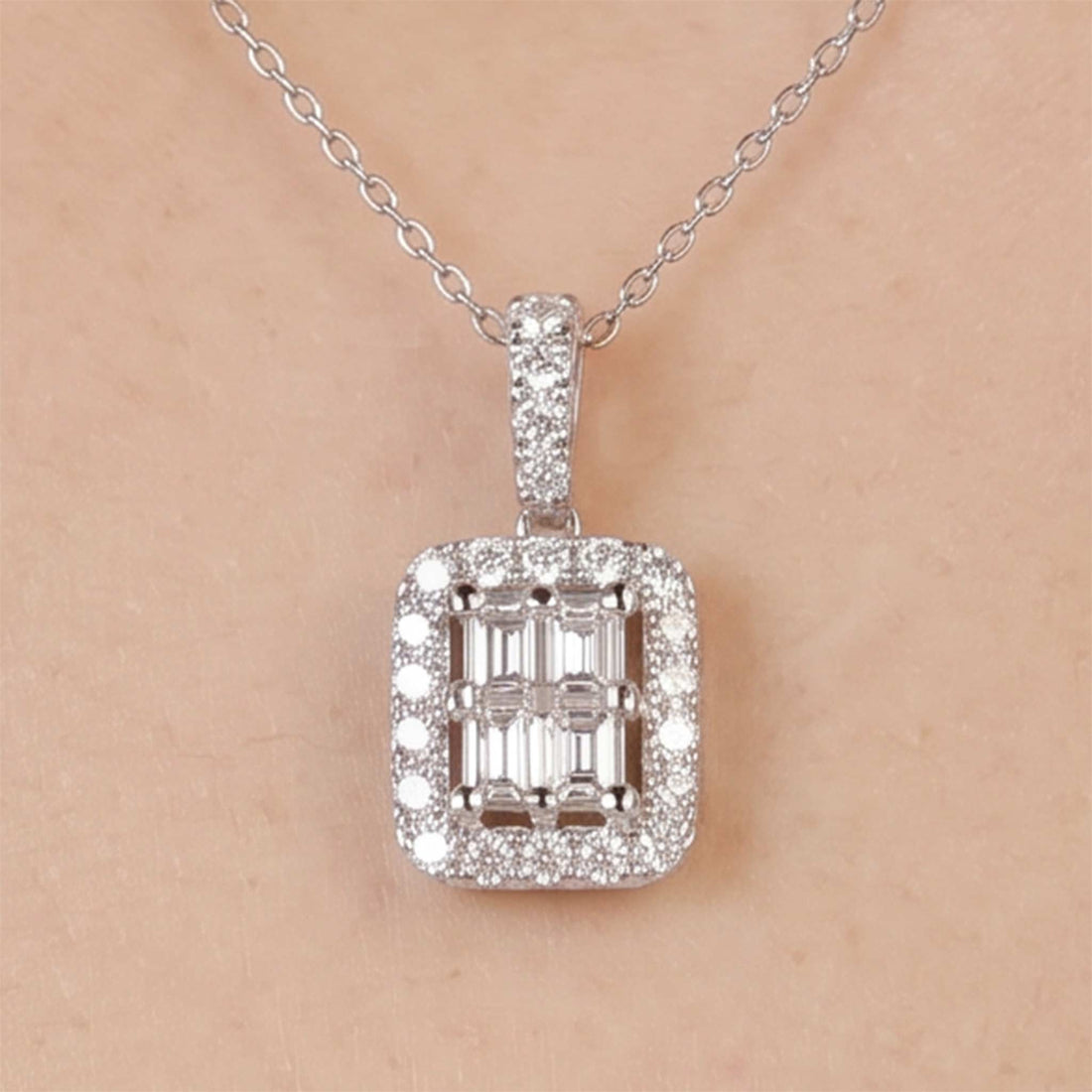 0.67ct Natural Diamond Square Baguette Illusion Pendant in 18K White Gold - JewelryAndStore