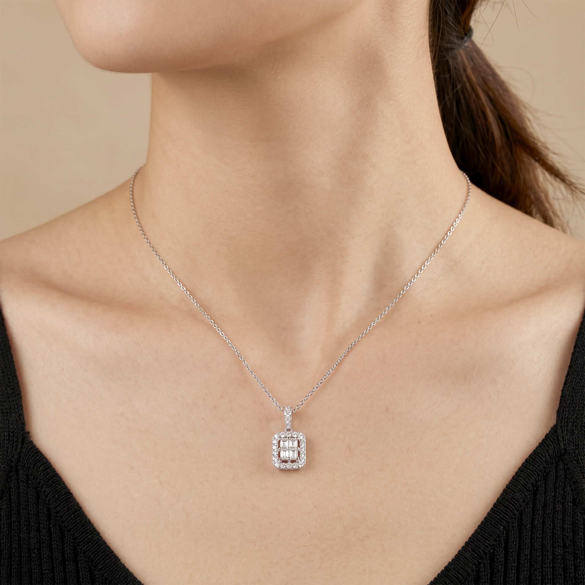 0.67ct Natural Diamond Square Baguette Illusion Pendant in 18K Gold - JewelryandStore