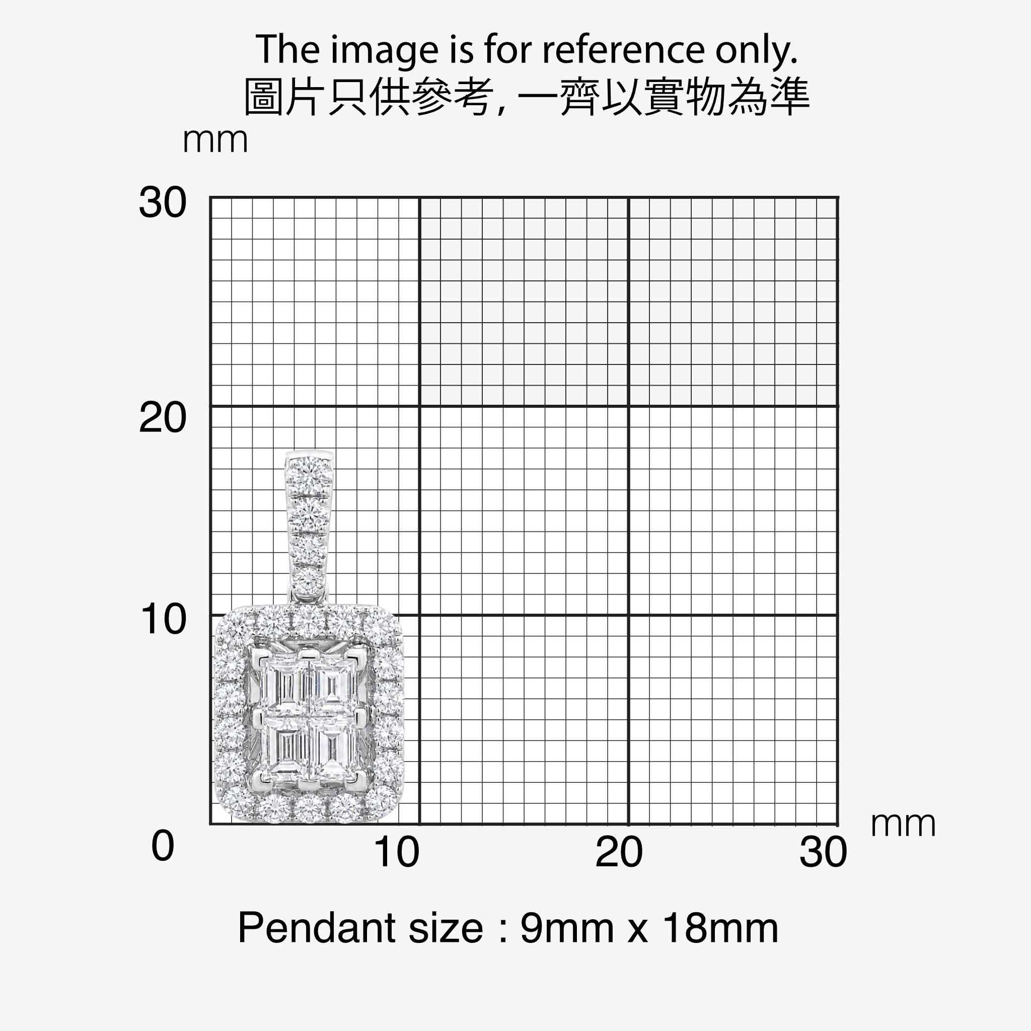 0.67ct Natural Diamond Square Baguette Illusion Pendant in 18K White Gold - JewelryAndStore