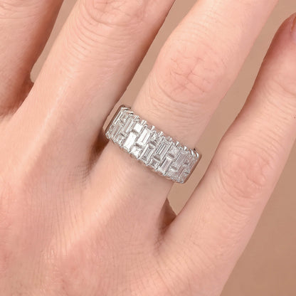 1.04ct Natural Diamond Mosaic Illusion Band Ring in 18K White Gold - JewelryAndStore