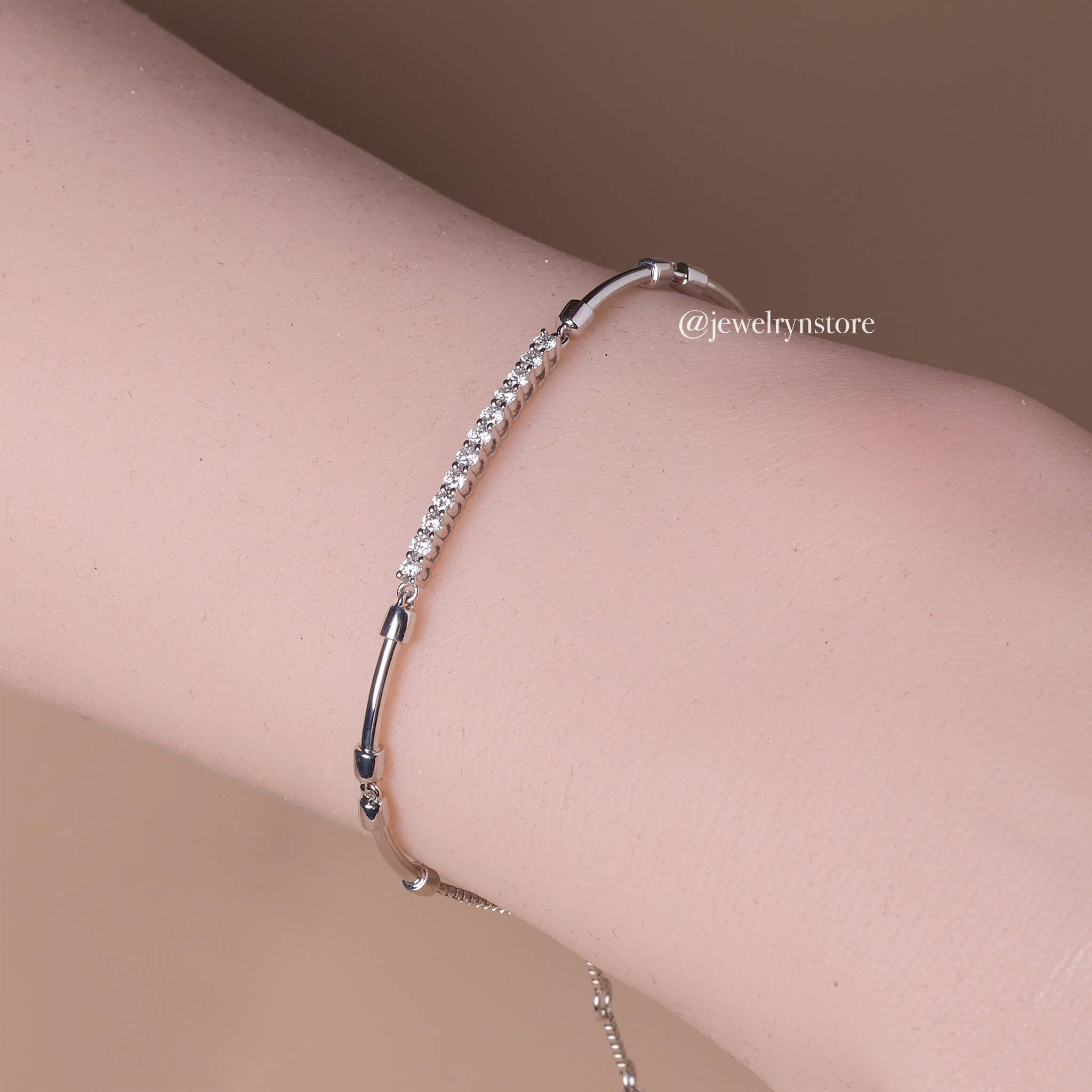 18K Natural Diamond Bar Bracelet - Jewelry And Store