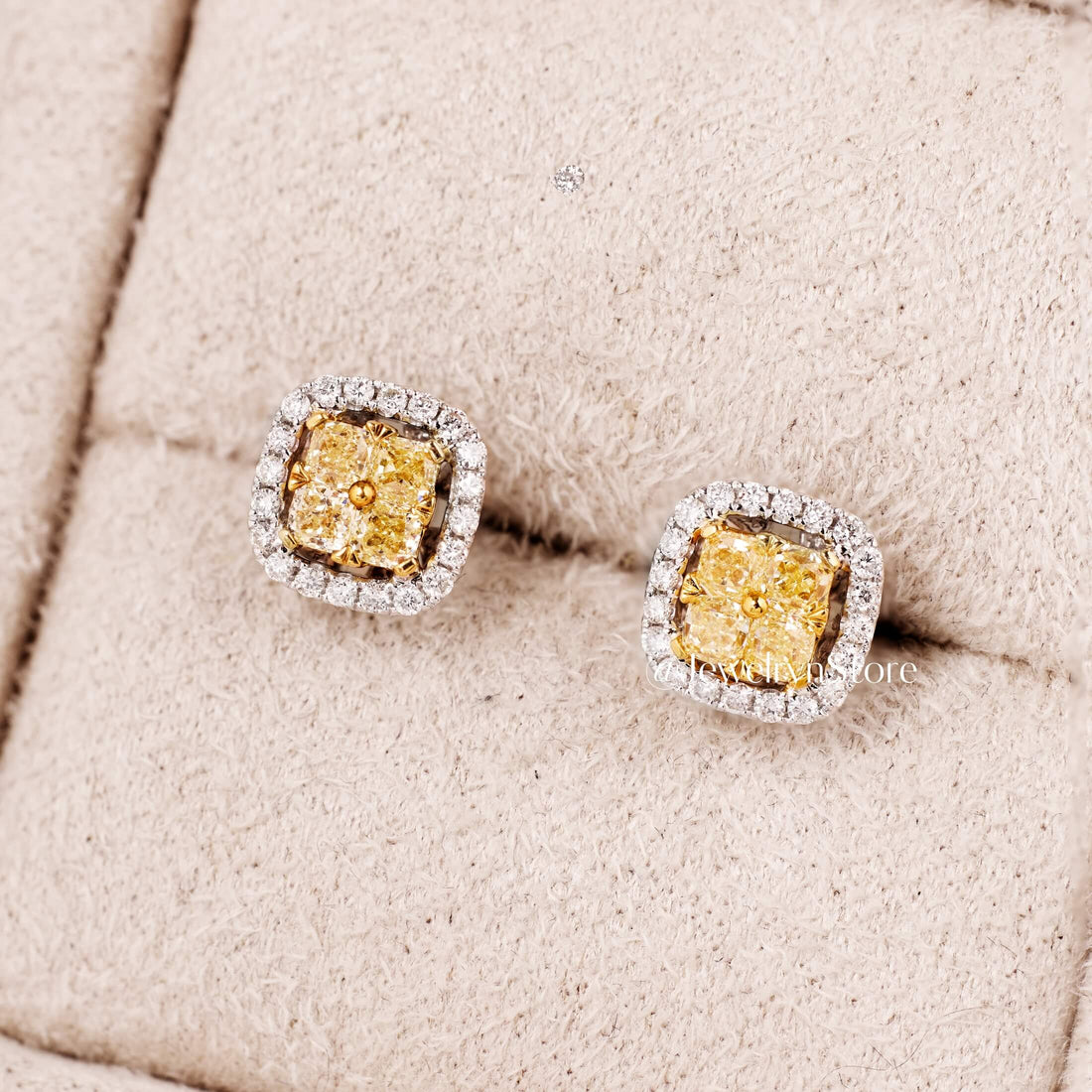 Classic Yellow Diamond Halo Earring Studs - Jewelry And Store