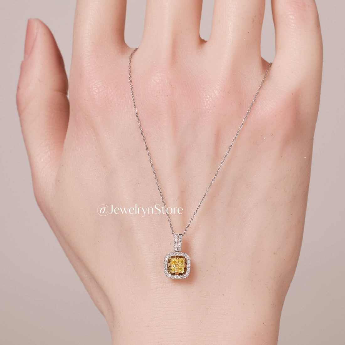 Classic Yellow Diamond Halo Pendant - Jewelry And Store
