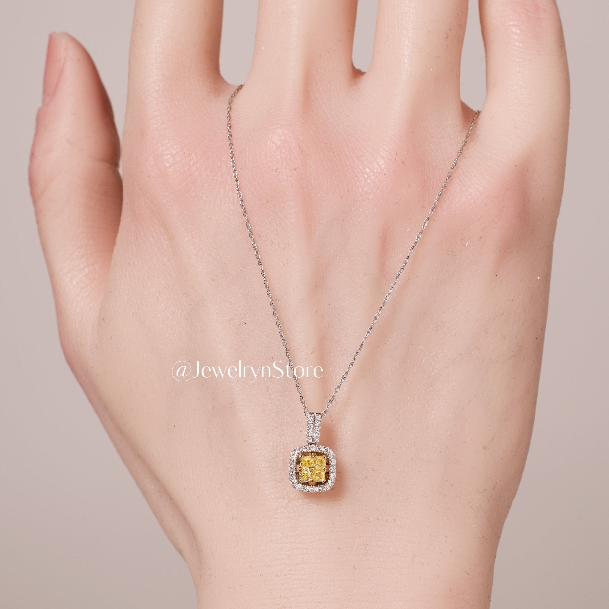 Classic Yellow Diamond Halo Pendant - Jewelry And Store
