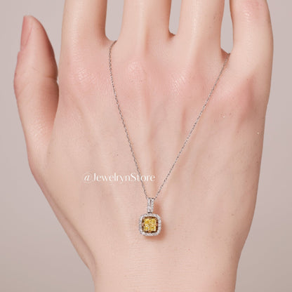 Classic Yellow Diamond Halo Pendant - Jewelry And Store