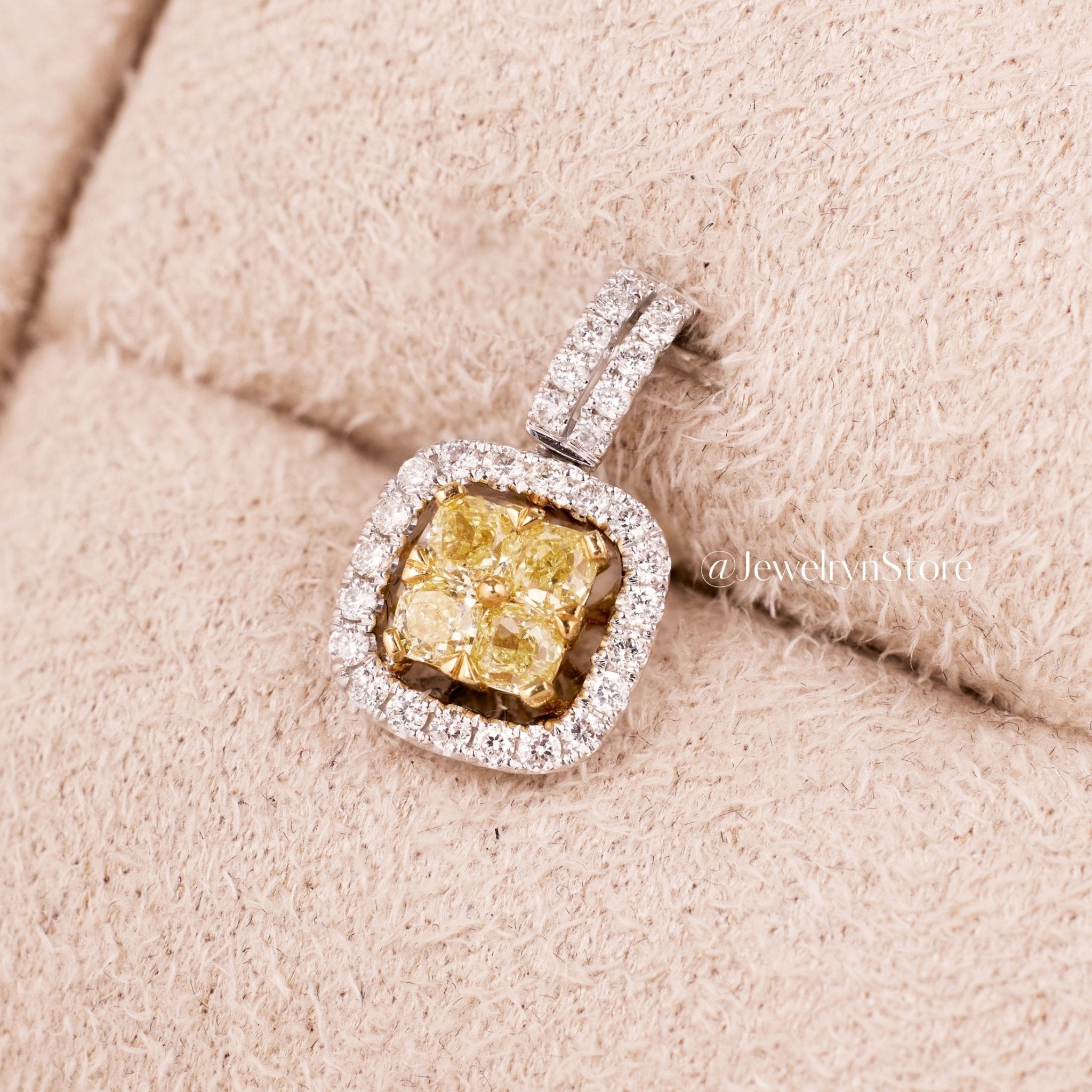 Classic Yellow Diamond Halo Pendant - Jewelry And Store